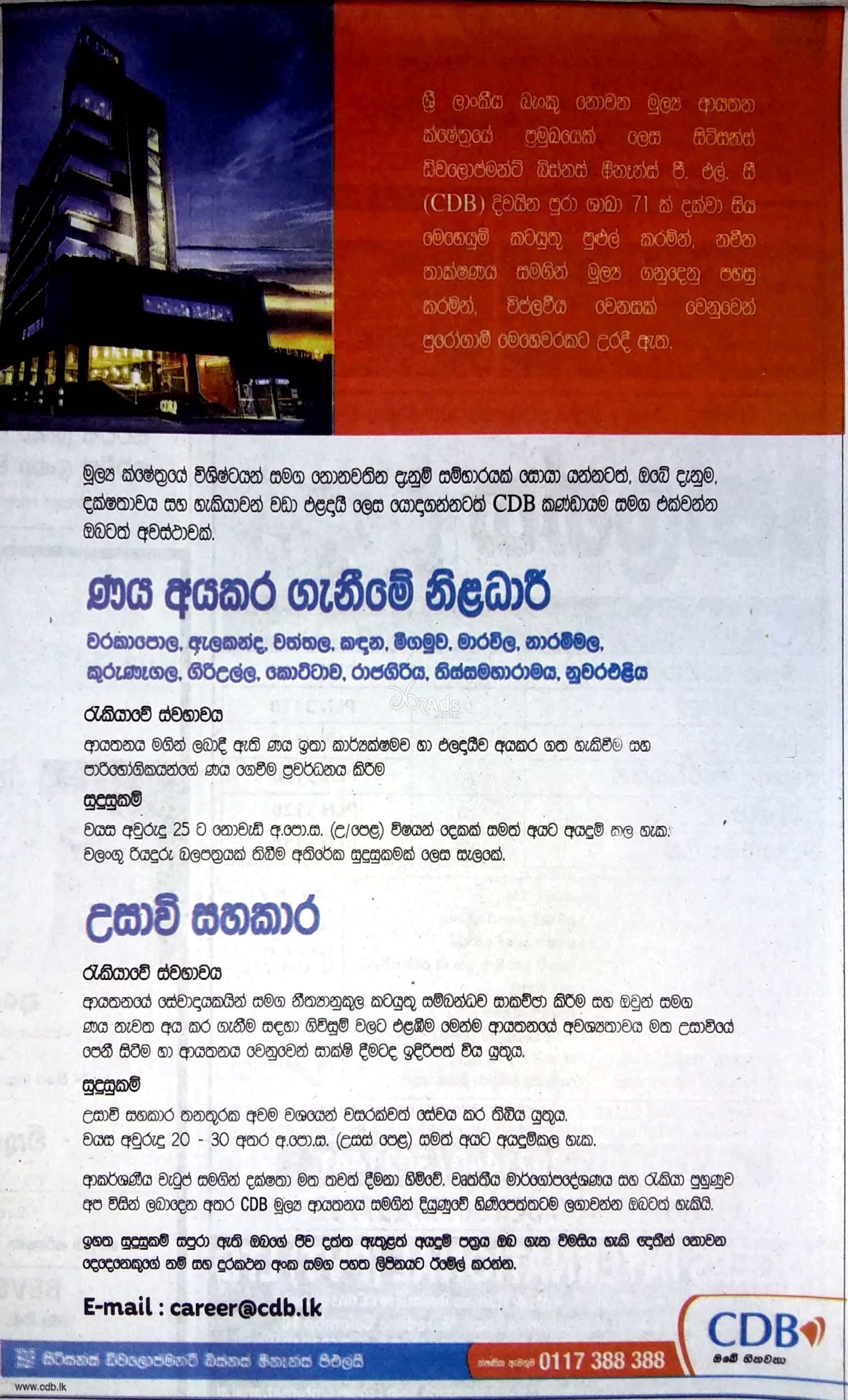 Recovery Officers, Legal Assistant Vacancies at Citizen Development Bank - CDB