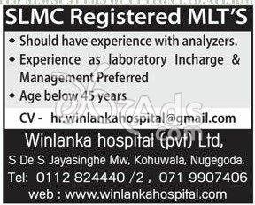 Medical Laboratory Technicians Vacancy at Winlanka Hospital (Pvt) Ltd