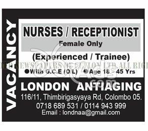 Nurse, Receptionist Vacancies at London Antiaging