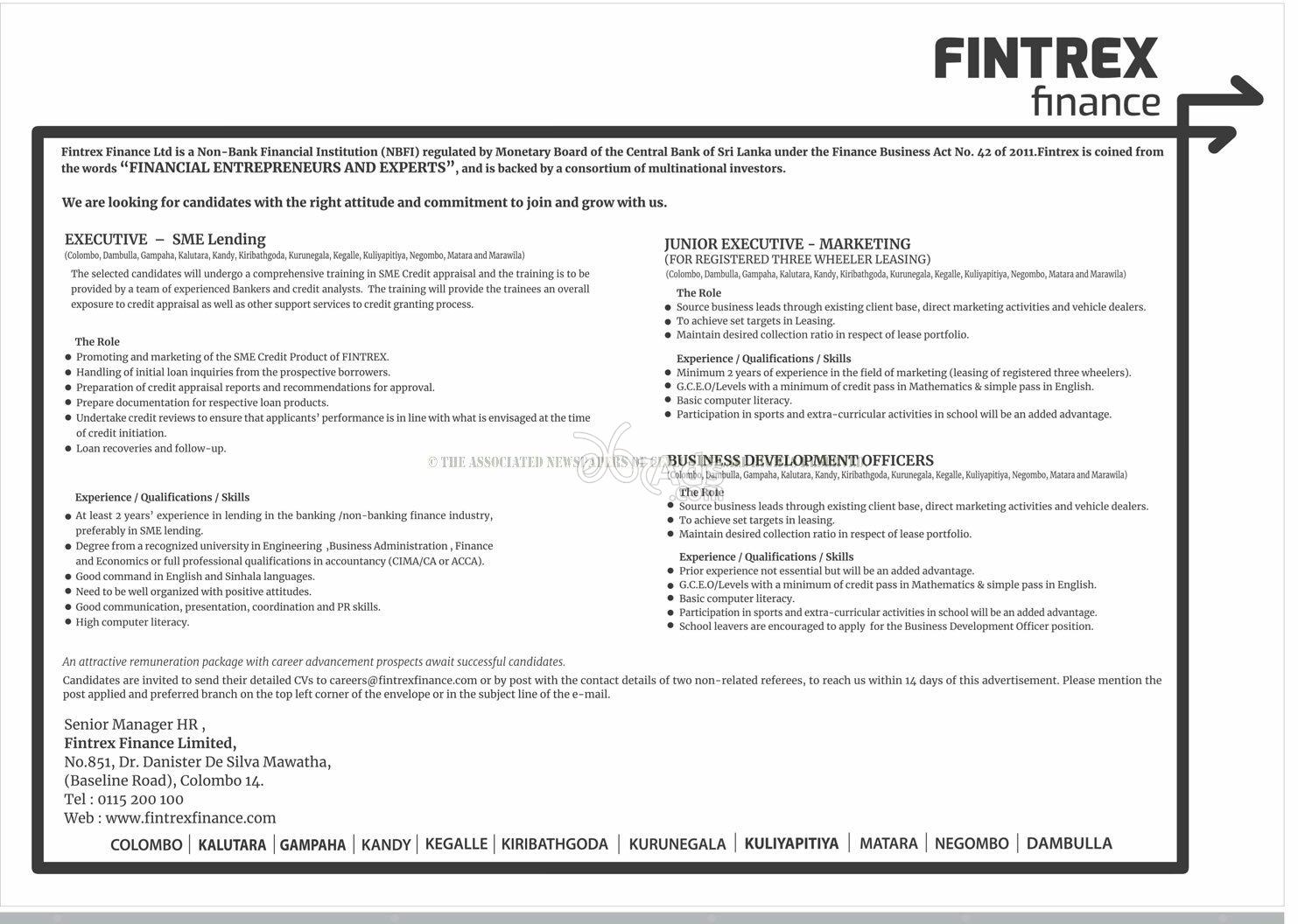 Executive, Business Development Officer Vacancies at Fintrex Finance Limited