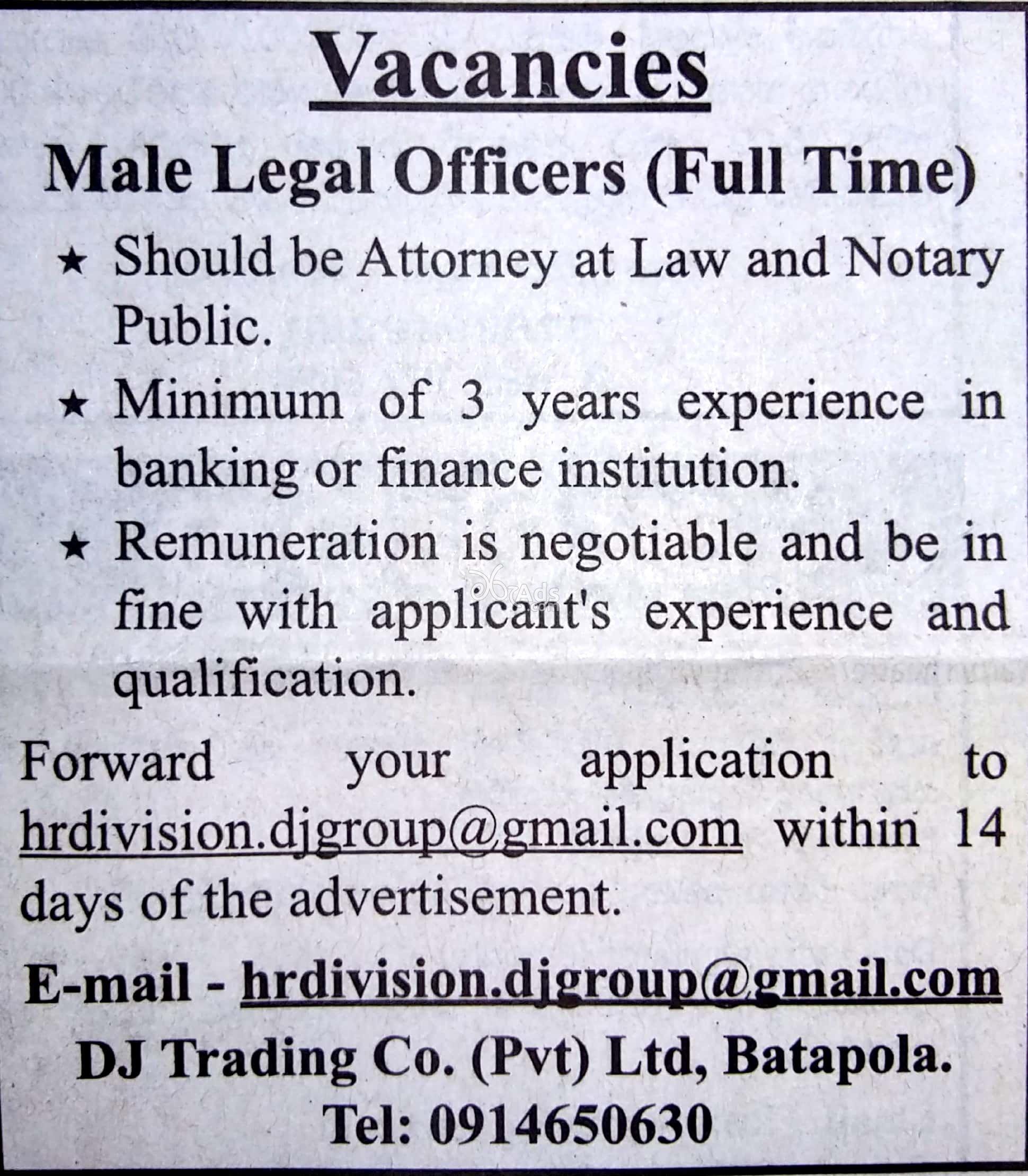 Legal Officer Job Vacancy at DJ Trading (Pvt) Ltd