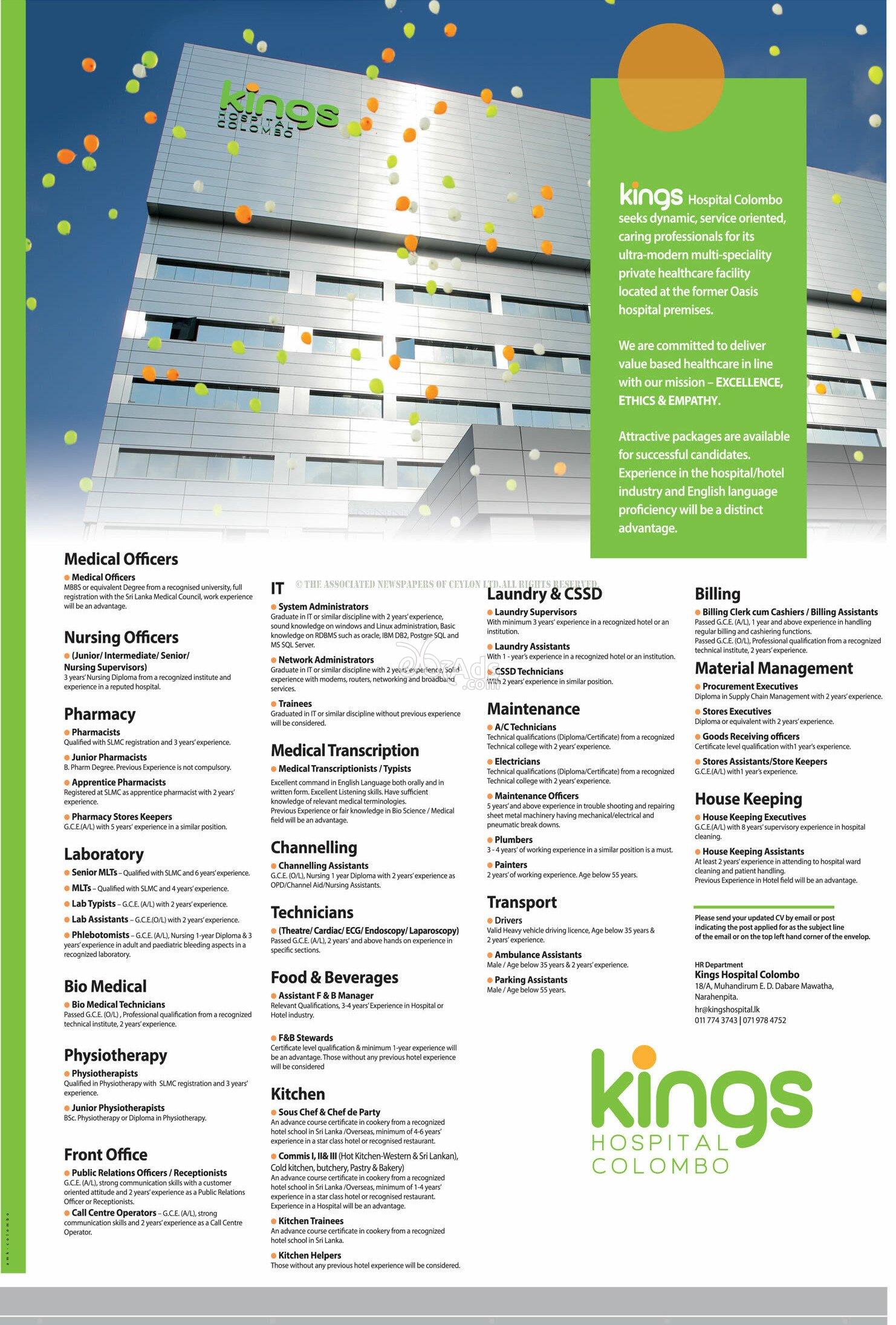 Medical Officers, Nursing Officers, Pharmacy, Labortary, Bio Medical