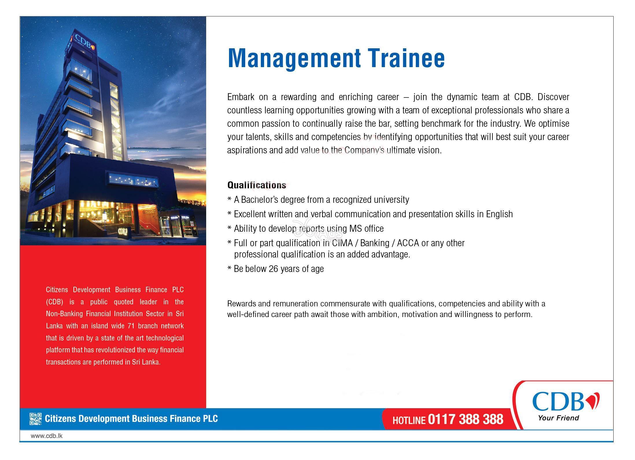 Management Trainee Vacancies at Citizens Development Business Finance PLC - CDB