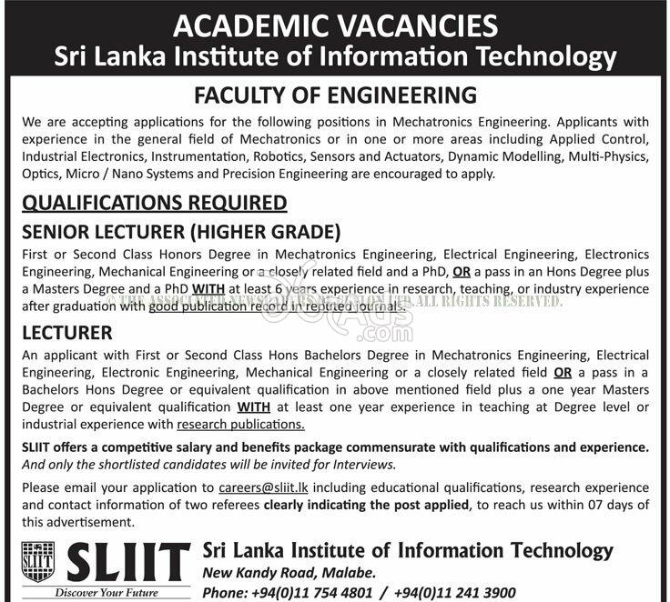 Lecturer Vacancies at SLIIT