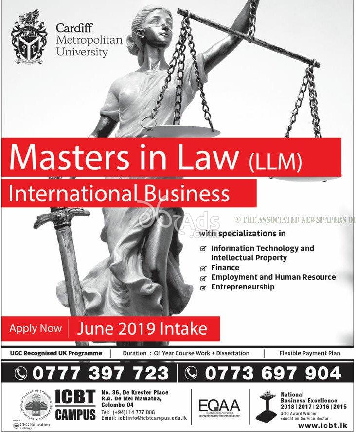 Master in Law Degree (LLM) at ICBT Campus Colombo 04