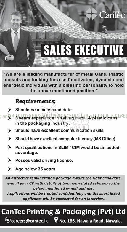 Sales Executive Vacancy at CanTec Printing & Packaging (pvt) Ltd