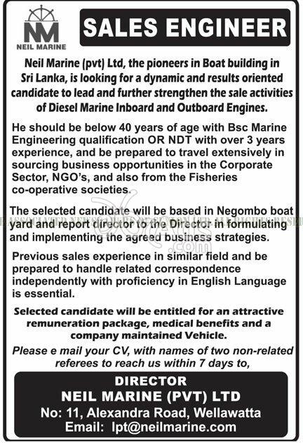 Sales Engineer Vacancy at Neil Marine (Pvt) Ltd