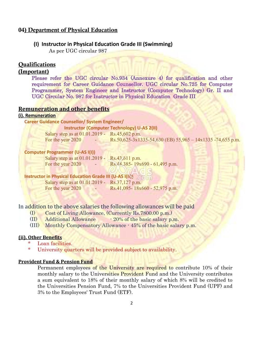 Career Guidance Counselor, System Engineer, Computer Programmer, Instructor Government Vacancies at University of Peradeniya