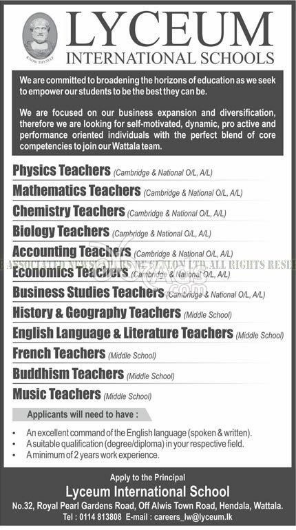 Teachers Vacancy at Lyceum International School