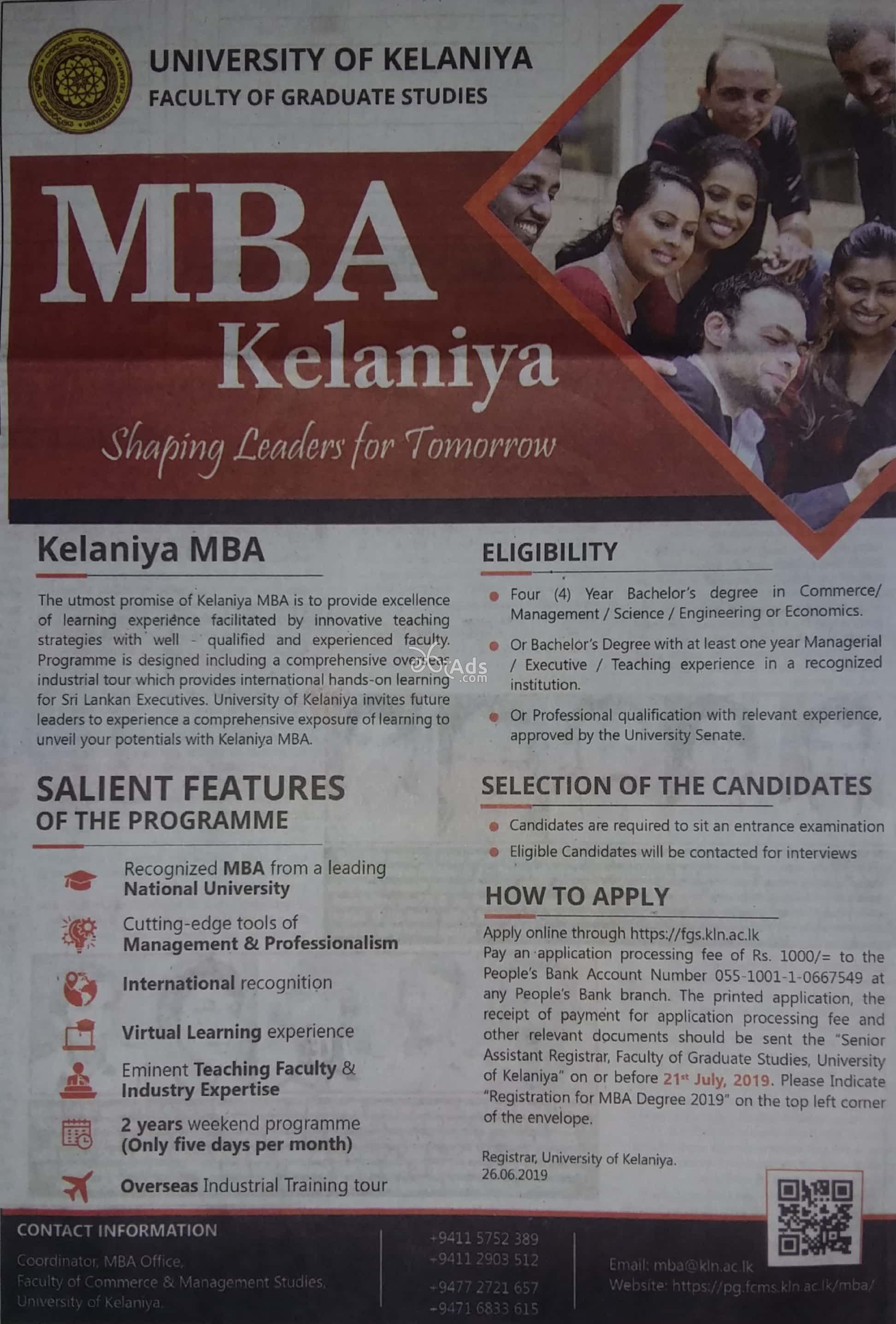 Master of Business Administration (MBA) at University of Kelaniya