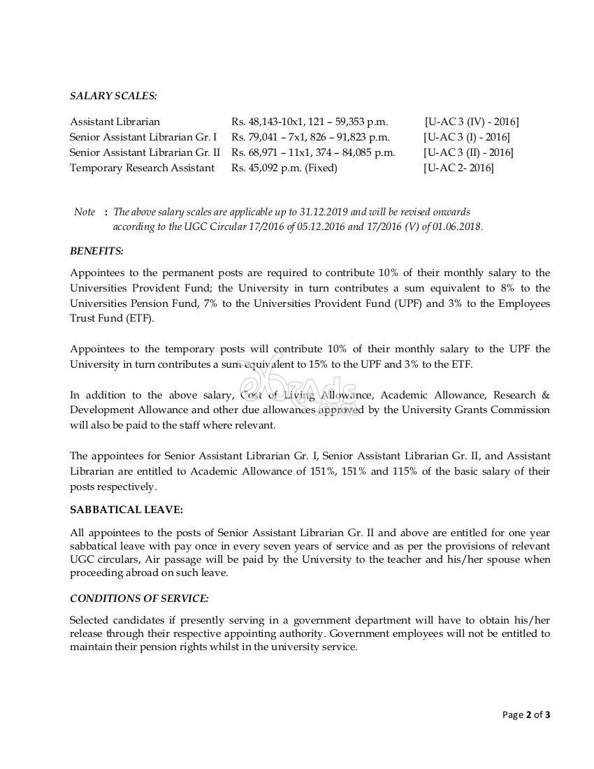 Assistant Librarian, Research Assistant Government Vacancy at Sabaragamuwa University of Sri Lanka