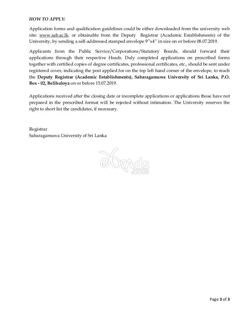 Assistant Librarian, Research Assistant Government Vacancy at Sabaragamuwa University of Sri Lanka