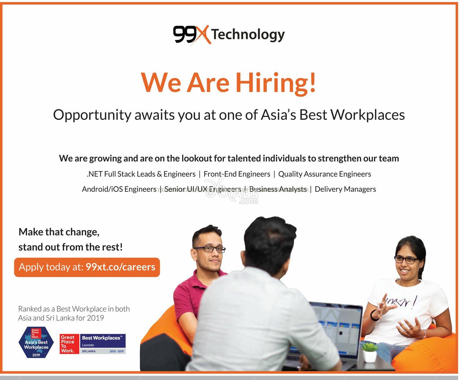 Software Engineers, QA Engineers, Front-End Engineers, UI/UX Engineers, Business Analysts, Delivery Manager Vacancies at 99X Technology
