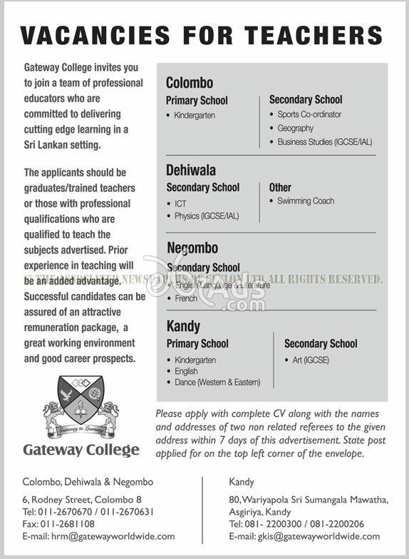 Teachers Job Vacancies at Gateway College